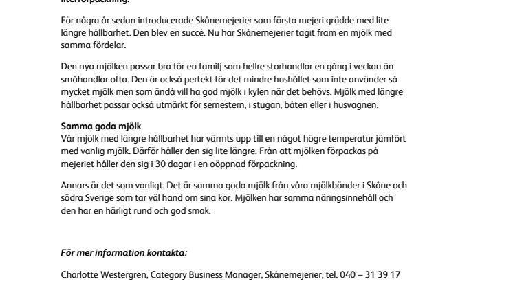Mjölk som håller längre från Skånemejerier