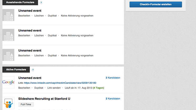 LinkedIn Check-In: Formulare