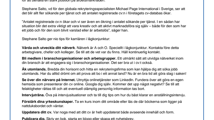 Michael Page International ger tips om karriär i lågkonjunktur