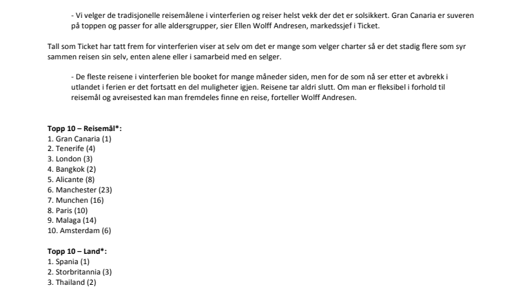 Gran Canaria mest populær i vinterferien