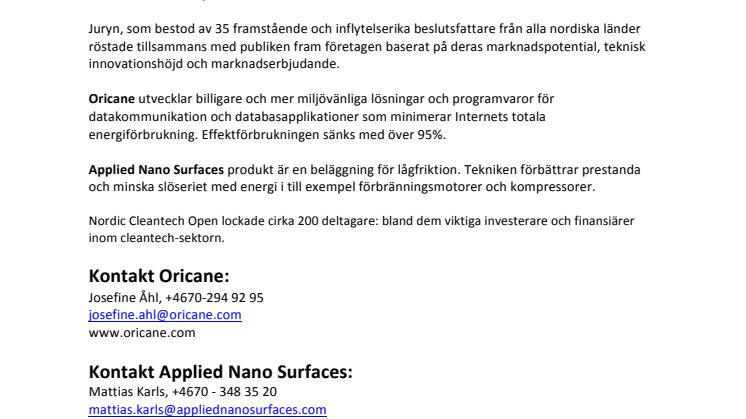 Lovande cleantechstart-ups vinner andra och tredjepris i Nordic Cleantech Open.