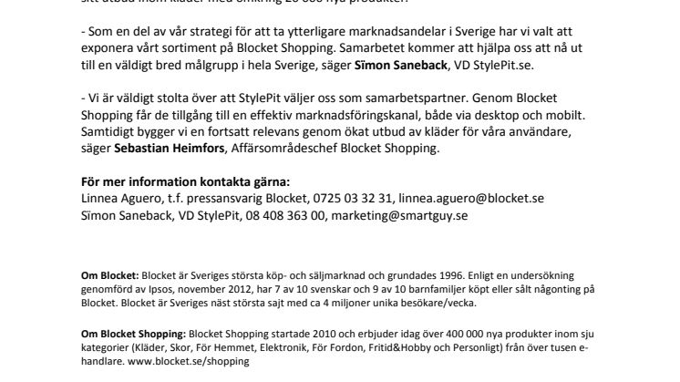 Blocket Shopping och StylePit i nytt samarbete