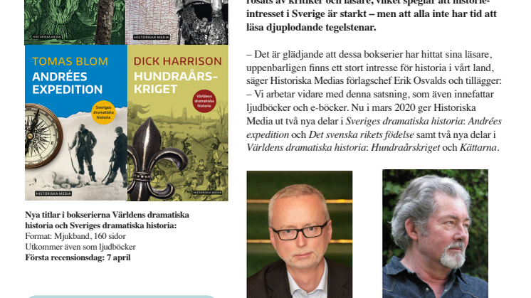 Historia för alla! Nya titlar i Historiska Medias populära bokserier i kortformat.