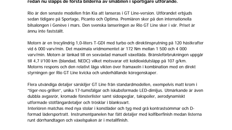Tuffa Rio GT Line får premiär i Genève
