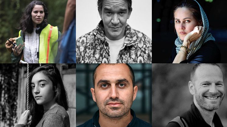 Bild på Nathalie Álvarez Mesén, Daniel Espinosa, Sahraa Karimi, Luàna Bajrami, Hogir Hirori och Joachim Trier som går att intervjua på Stockholms filmfestival 2021.