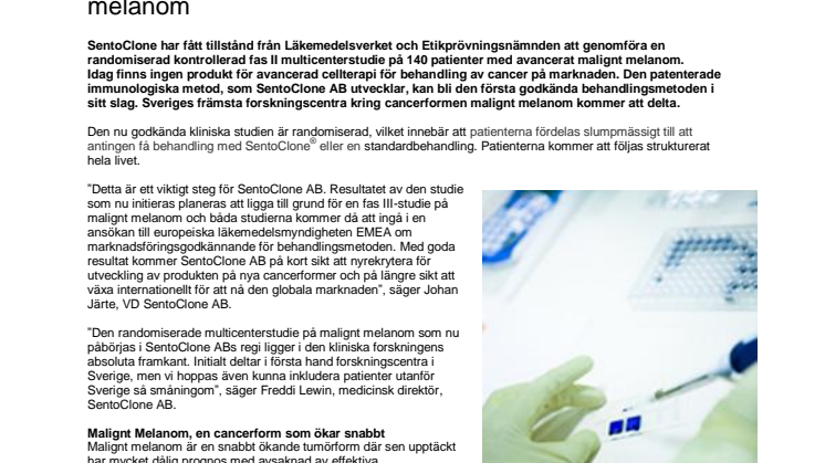 SentoClone AB genomför klinisk studie på malignt melanom