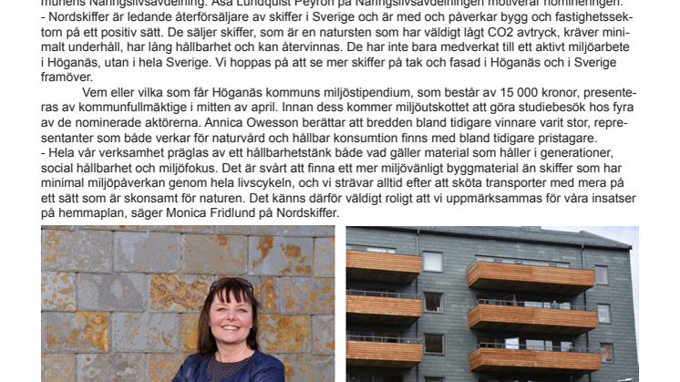 Nordskiffer nominerat till miljöstipendium