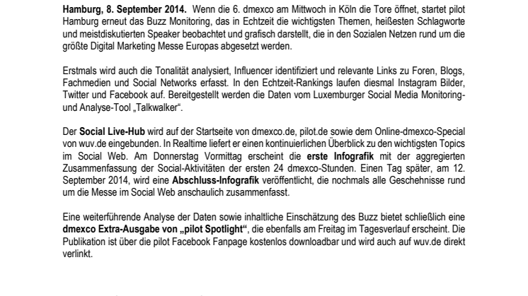 pilot startet Social Live-Hub für die dmexco 2014