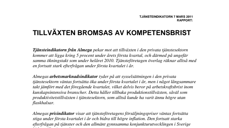 Almegas Tjänsteindikator 1 kv 2011