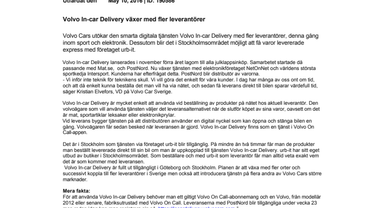 Volvo In-car Delivery växer med fler leverantörer