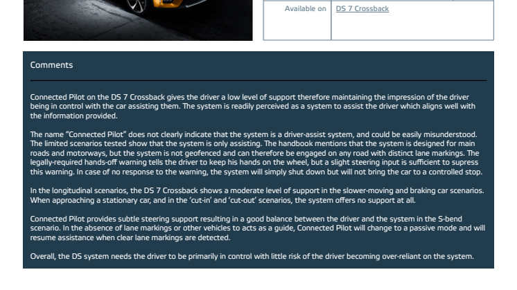 Automated Driving 2018 - DS 7 Crossback datasheet - October 2018