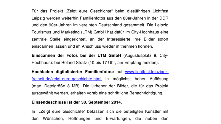 Familienbilder gesucht: „Zeigt eure Geschichte“ beim Lichtfest Leipzig 2014