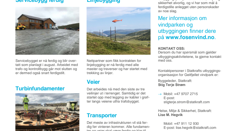 Nyhetsbrev 3 Geitfjellet vindpark, august 2019