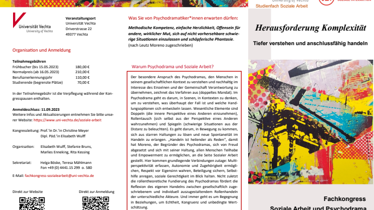 Flyer zum Fachkongress  | „Soziale Arbeit und Psychodrama. Herausforderung Komplexität – Tiefer verstehen und anschlussfähig handeln“