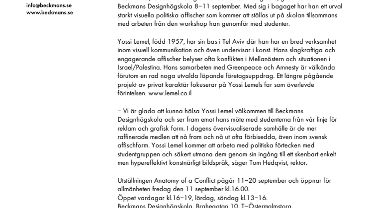 Yossi Lemel gästar Beckmans Designhögskola
