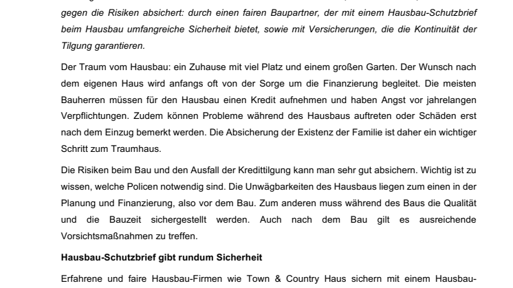 Hausbau – Die Familie richtig absichern 