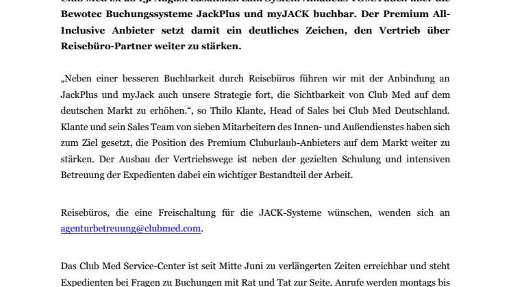 Bessere Buchbarkeit der Club Med Angebote