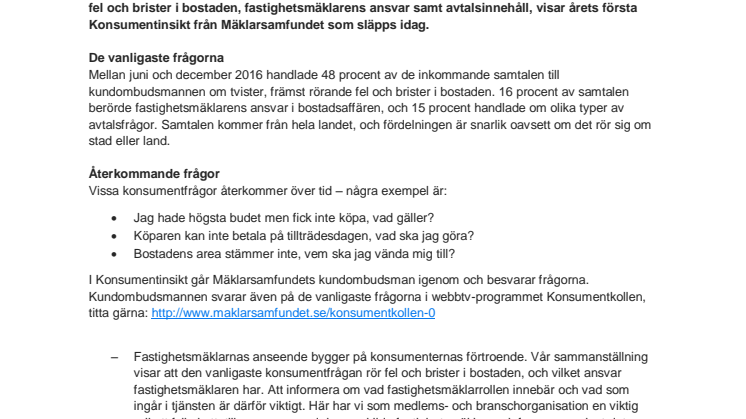 Ny Konsumentinsikt från Mäklarsamfundet: Konsumenternas vanligaste frågor om bostadsaffären