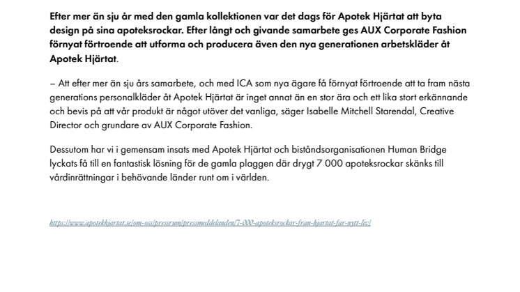 Apotek Hjärtat väljer arbetskläder från AUX Corporate Fashion