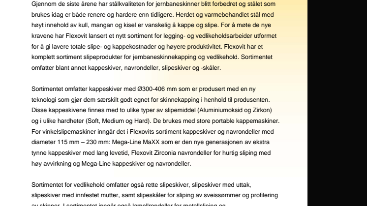 Flexovit lanserer et nytt sortiment kappe- og slipeprodukter for jernbanevedlikehold og skinnekapping