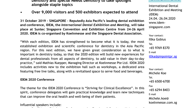 IDEM Singapore Features Conference Programme on the Cutting Edge of Dentistry