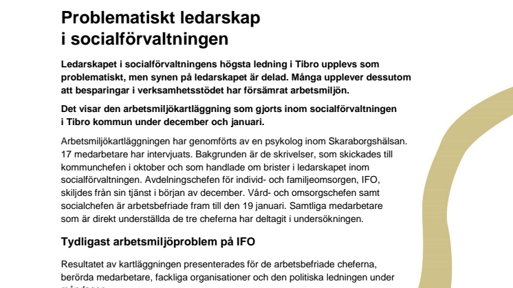 Kartläggning av arbetsmiljö i Tibro: Problematiskt ledarskap i socialförvaltningen