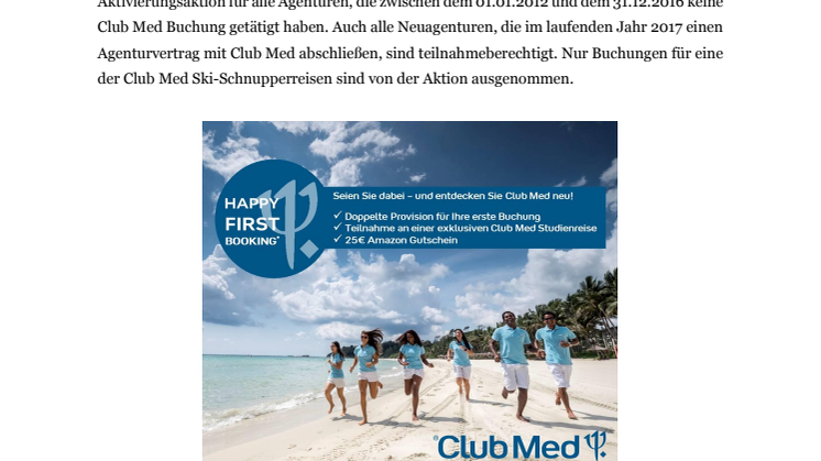 Club Med Happy First Booking 2017