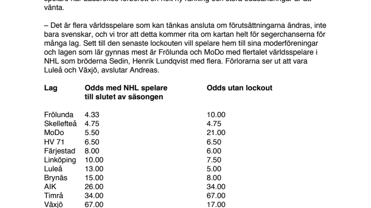 Så här kan förutsättningarna ändras vid en säsongslång NHL lockout