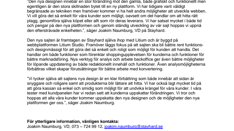 Stayhard.se lanserar ny webb