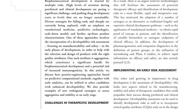Improving the Developability of Biopharmaceuticals