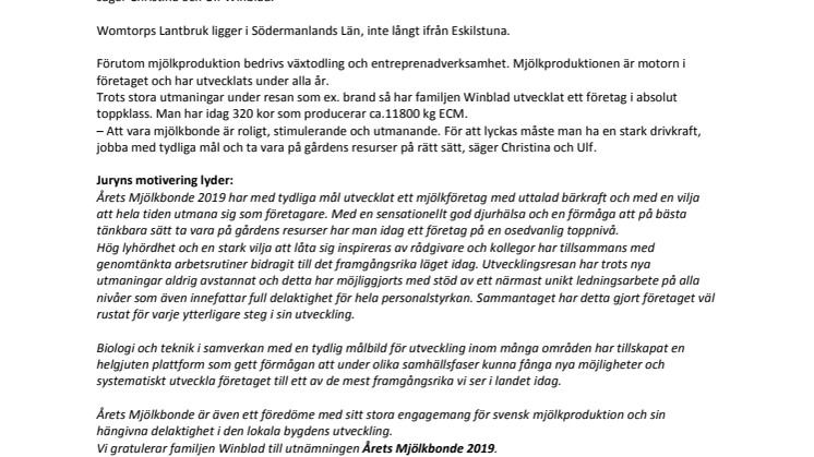 Årets Mjölkbonde 2019 - ett företag i en ständig utvecklingsfas