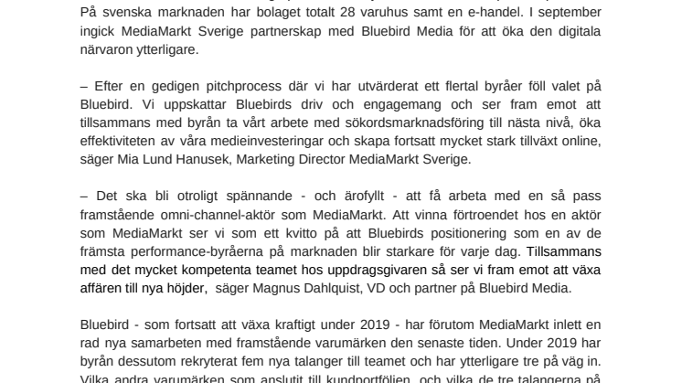 MediaMarkt Sverige väljer Bluebird Media
