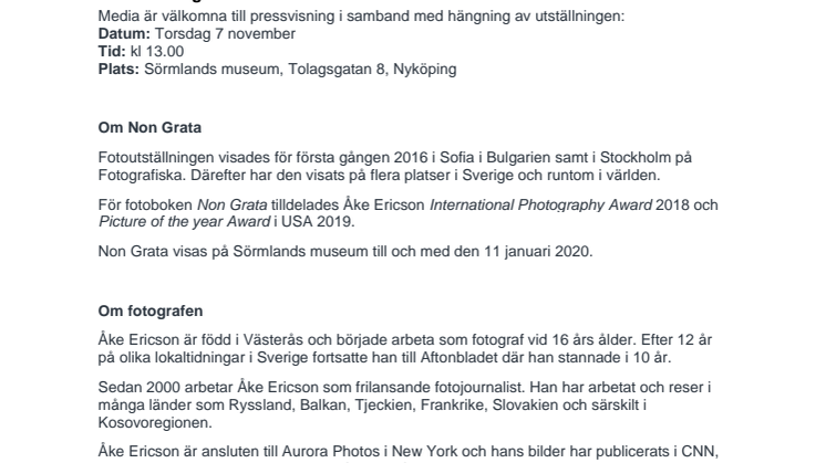 Fotoutställningen Non Grata till Sörmlands museum i Nyköping