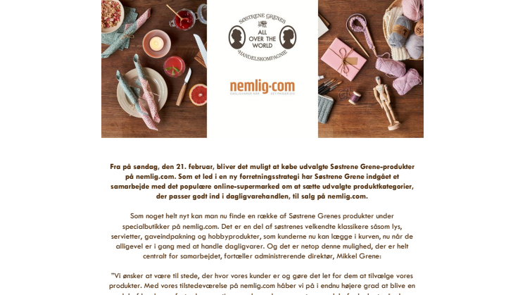 Snart kan du købe et udvalg af Søstrene Grenes produkter på nemlig.com