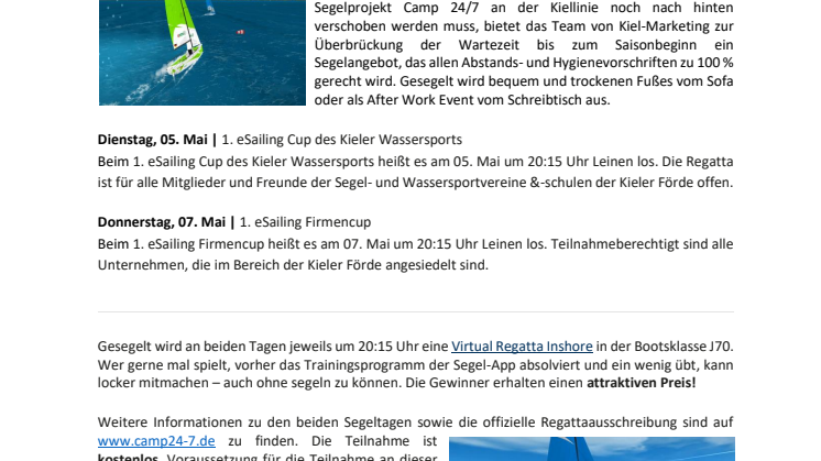 Am 5. und 7. Mai wird vor Kiel gesegelt. Virtuelle Regatten auf J70 Jachten zum Mitmachen.