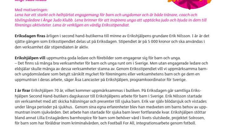 Lena Frisk får Eriksstipendiet i Fränsta