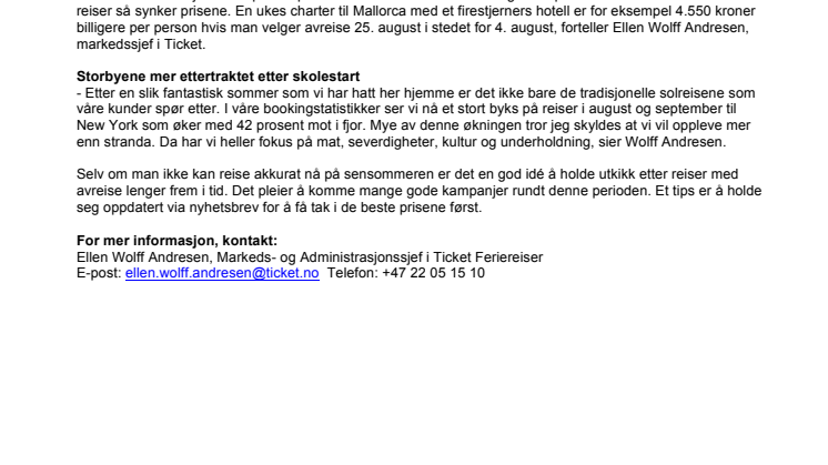 Prisras på reiser i august og september