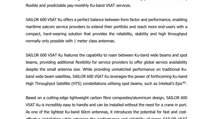 Cobham SATCOM - Satellite 2017: New Super-Light 60cm Ku-band Antenna Set to Land this Summer