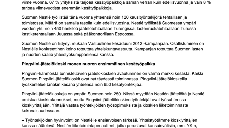 Suomen Nestlé työllistää 120 kausityöntekijää