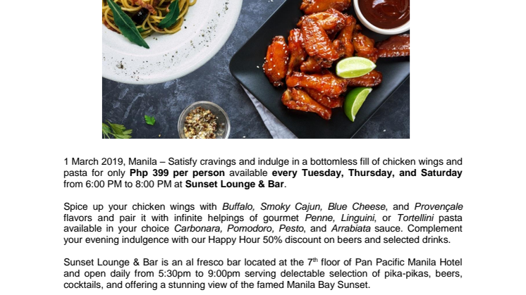 Indulge in Unlimited Pasta and Wings at Pan Pacific Manila