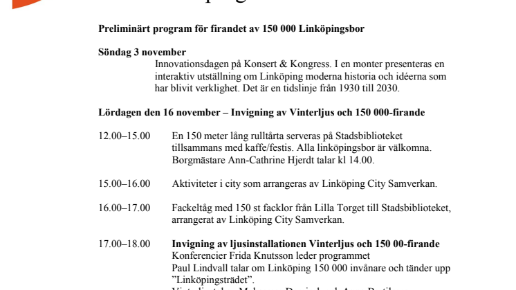 Program 150000-firande i Linköping