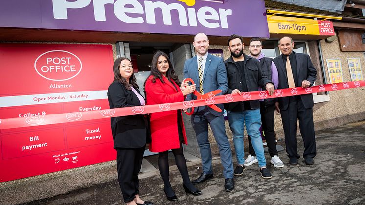 Postmaster Omar Nasir alongside local MP Anum Qaisar and MSP Neil Gray at the official opening