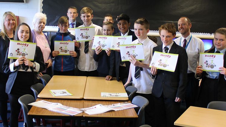 S3 Students and Teacher Steven Smith from Springburn Academy with ng homes' Assistant Director (Housing Services) Lynne Cooper, Board Member Margaret Thomson and CSEF Schools Liaison Officer Michael Fitzgerald