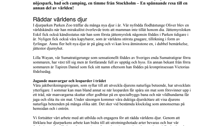 Massor av upplevelser i Parken Zoo, Eskilstuna i sommar