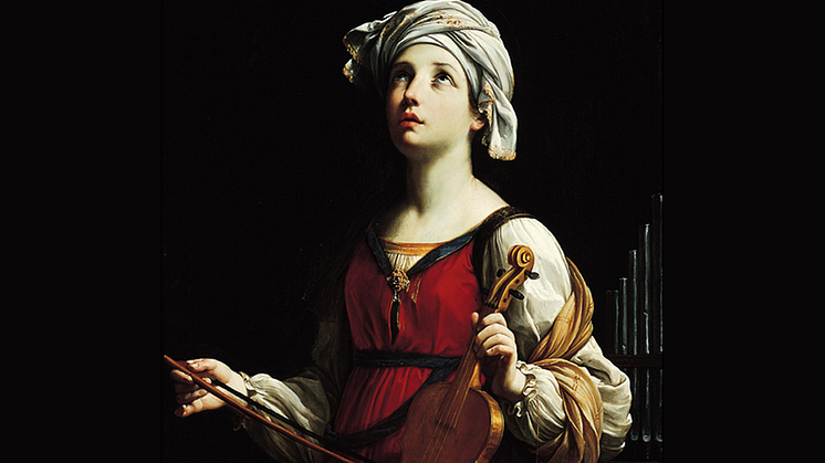 Musikens skyddshelgon Santa Cecilia av Guido Reni (beskuren bild). Källa: Wikimedia Commons.