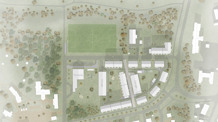 Situationsplan som visar möjlig utveckling längs med Umedalsallén och Sockenvägen. Här planeras för 220-250 nya bostäder.