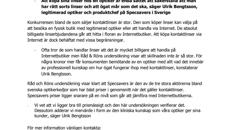 Undersökning i Råd & Rön visar: Specsavers är billigaste kontaktlinsoptikern
