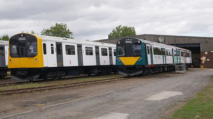 The special livery for the new Bedford - Bletchley Class 230 units has been unveiled at Vivarail's depot at Long Marston