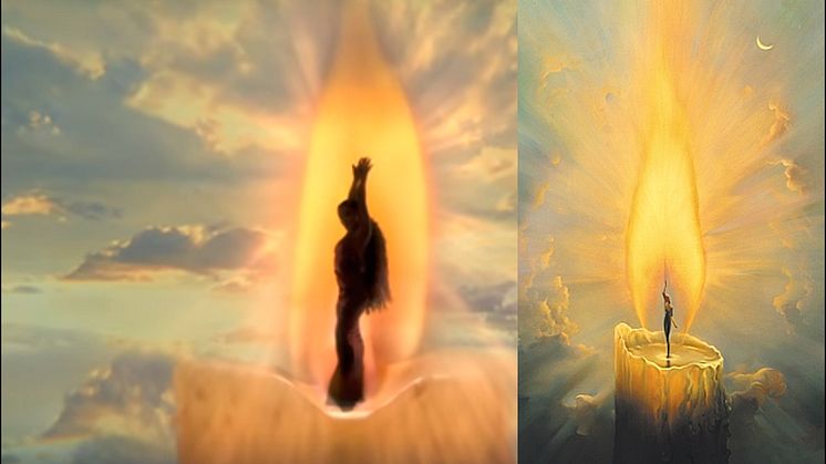 Ariana Grande's music video (left), compared to Vladimir Kush's artwork (right)