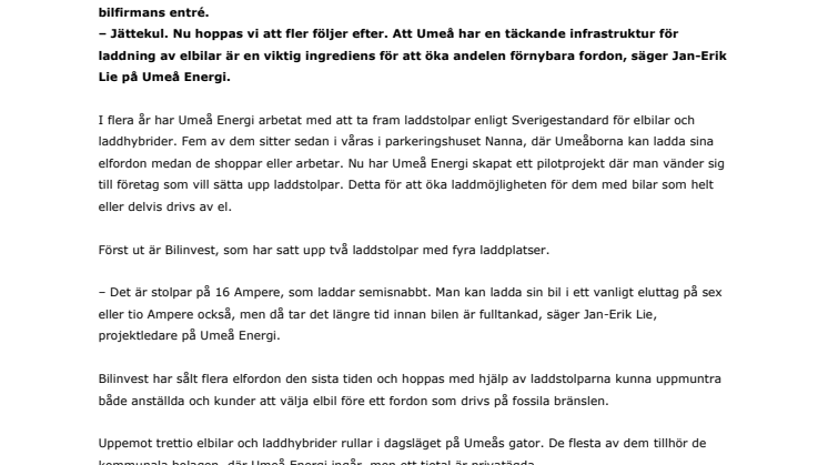 Umeå Energi gör det enklare för Umeåborna att ladda elbilar och laddhybrider
